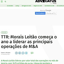 TTR: Morais Leito comea o ano a liderar as principais operaes de M&A